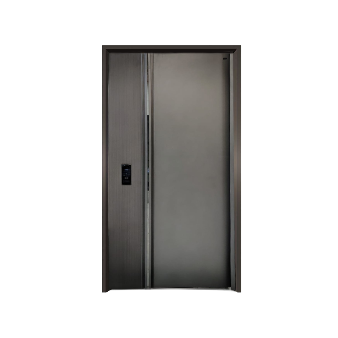 Thumbnail image of grey door with some red leaves around, front view